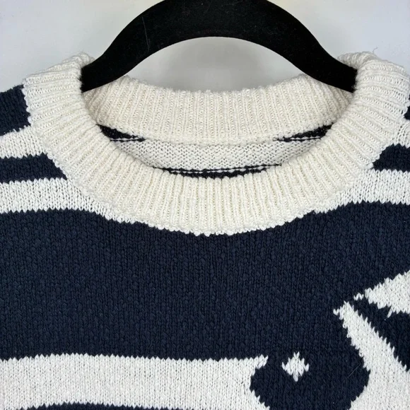 Anthropologie Maeve Crewneck Fish Motif Sweater Vest Cream Blue Large Sardine - Picture 8 of 13